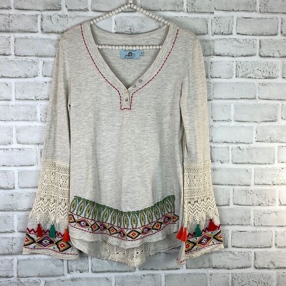 Judith March Embroidered Top Lace Multicolor with Tassels Size Small Boho - Picture 1 of 9